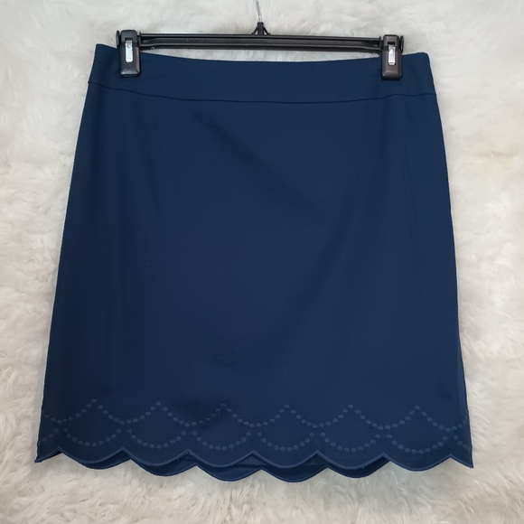 Talbots New With Tags Navy Blue Scalloped Hem Skirt Size 8 - Picture 3 of 10